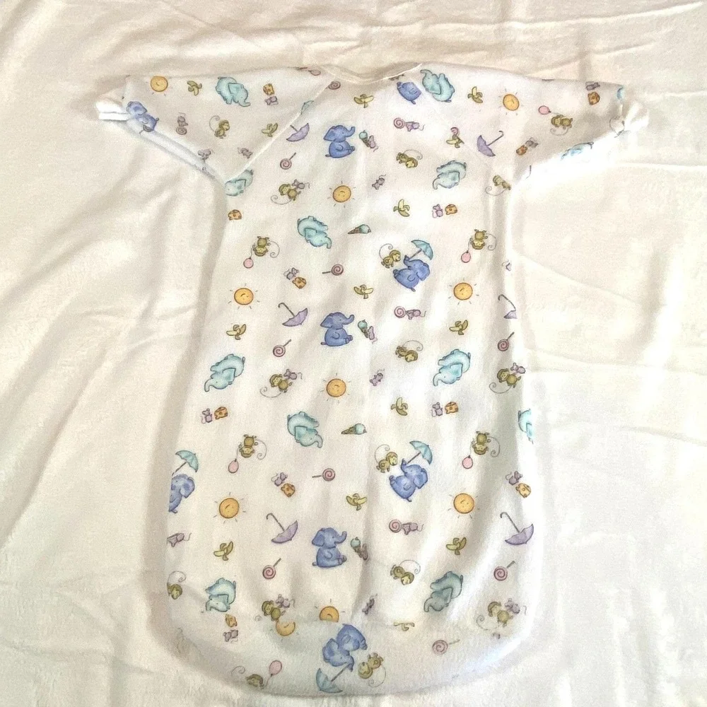 Vtg Y2K Carter White Zip Fleece Baby Sleeper Sack Elephant One Size Up To 21 lbs